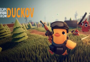 Escape From Duckov – Soldat prêt à s’échapper d’une zone de guerre urbaine sous tension.