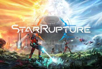 Une base fortifiée sous un dôme d'énergie subissant l'assaut de vaisseaux aliens dans les cieux pourpres de StarRapture PC