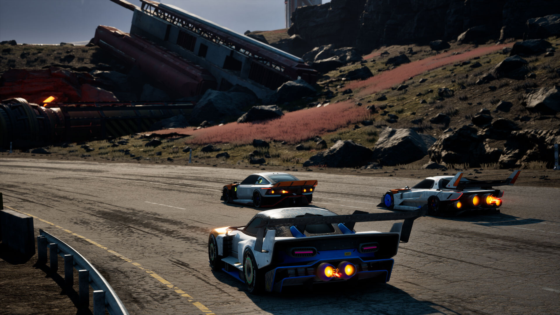 Vue cockpit d'une course urbaine intense sous une pluie battante