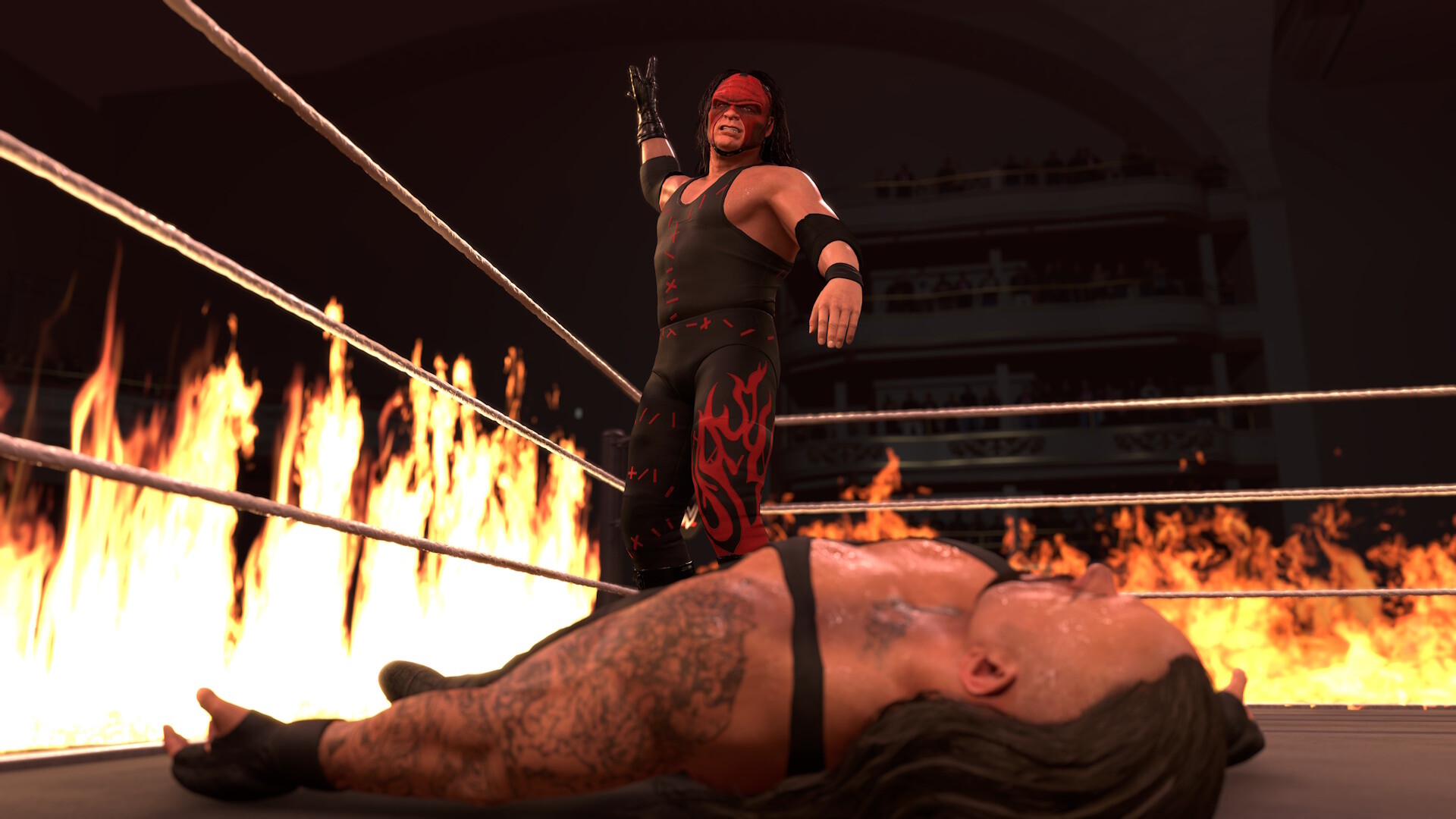Combat intense entre deux poids lourds sur le ring de WWE 2K26