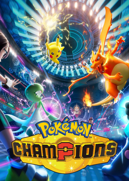 Un dresseur face à un Pokémon légendaire dans une arène futuriste